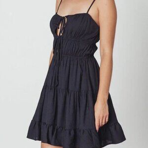cotton candy la // black tiered tie front mini dress M